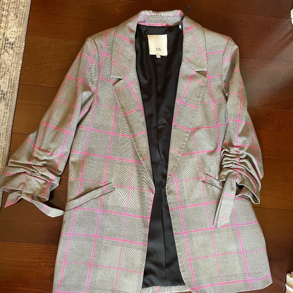 River Island Pink/Gray Plaid 2 piece pants suit Womens